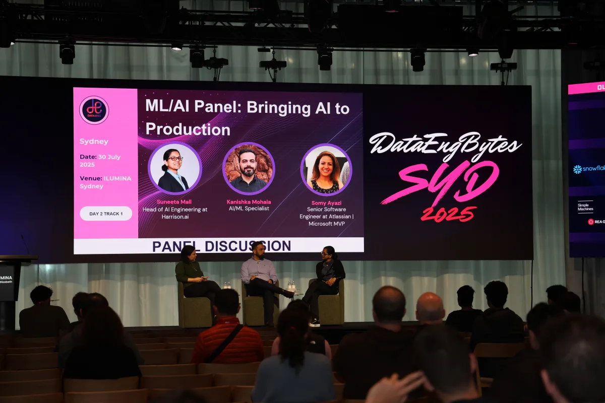 Kanishka Mohaia on the DataEngBytes Sydney 2025 panel, Bringing AI to Production.